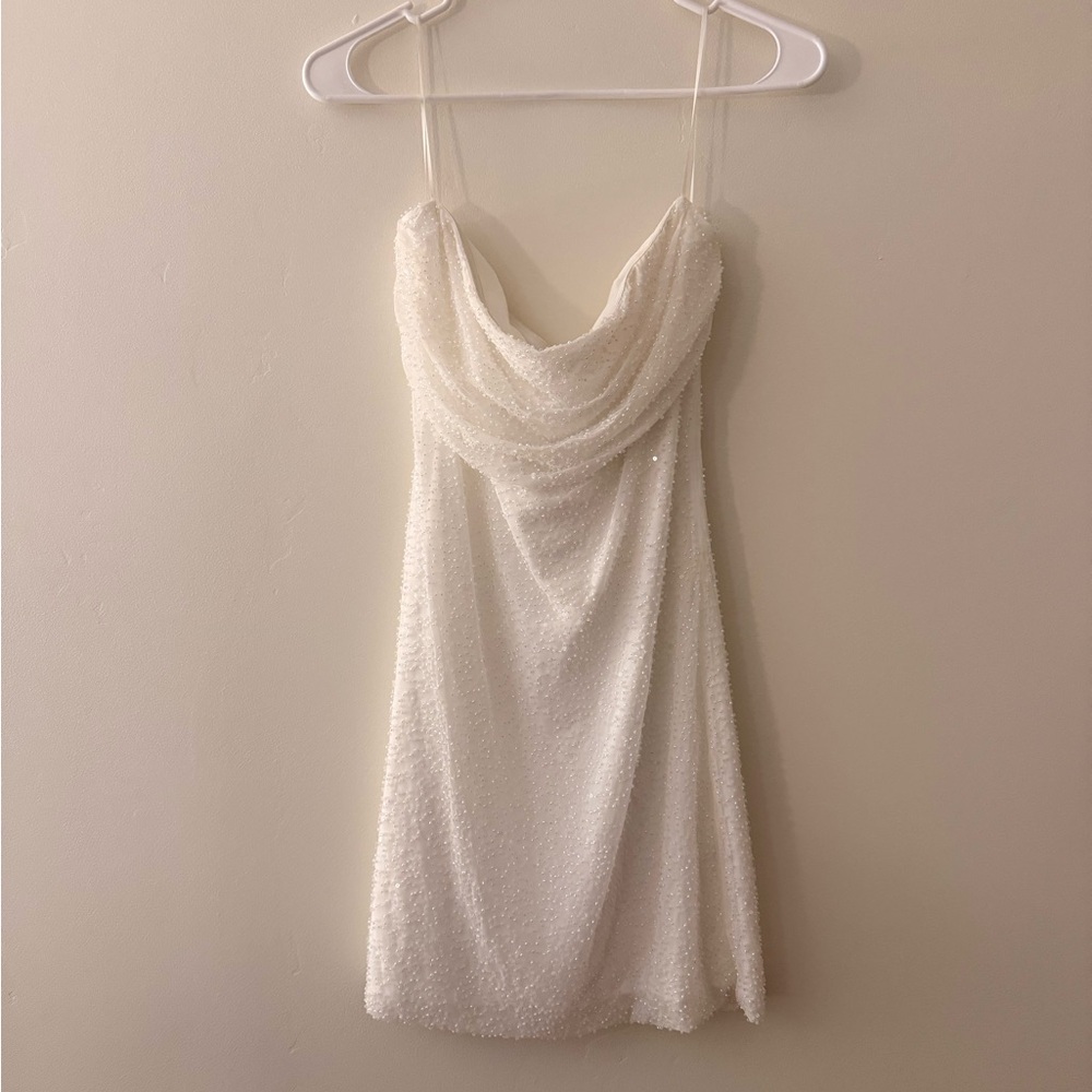 White Beaded Strapless Mini Dress
